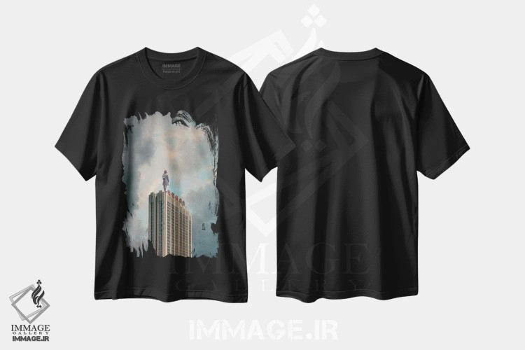 تیشرت مشکی طرح دار "ما دوباره نفس خواهیم کشید"، هنر فاخر معاصر اثر فرانک موس | immage.ir