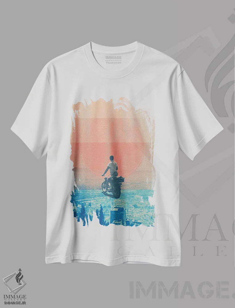 تیشرت سفید طرح دار "نگاه مستقیم به چشم تابستان"، هنر فاخر معاصر اثر فرانک موس | immage.ir