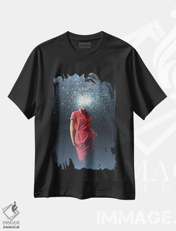 تیشرت مشکی طرح دار "حافظه ستاره ای"، هنر فاخر معاصر اثر فرانک موس | فروشگاه ایماژ