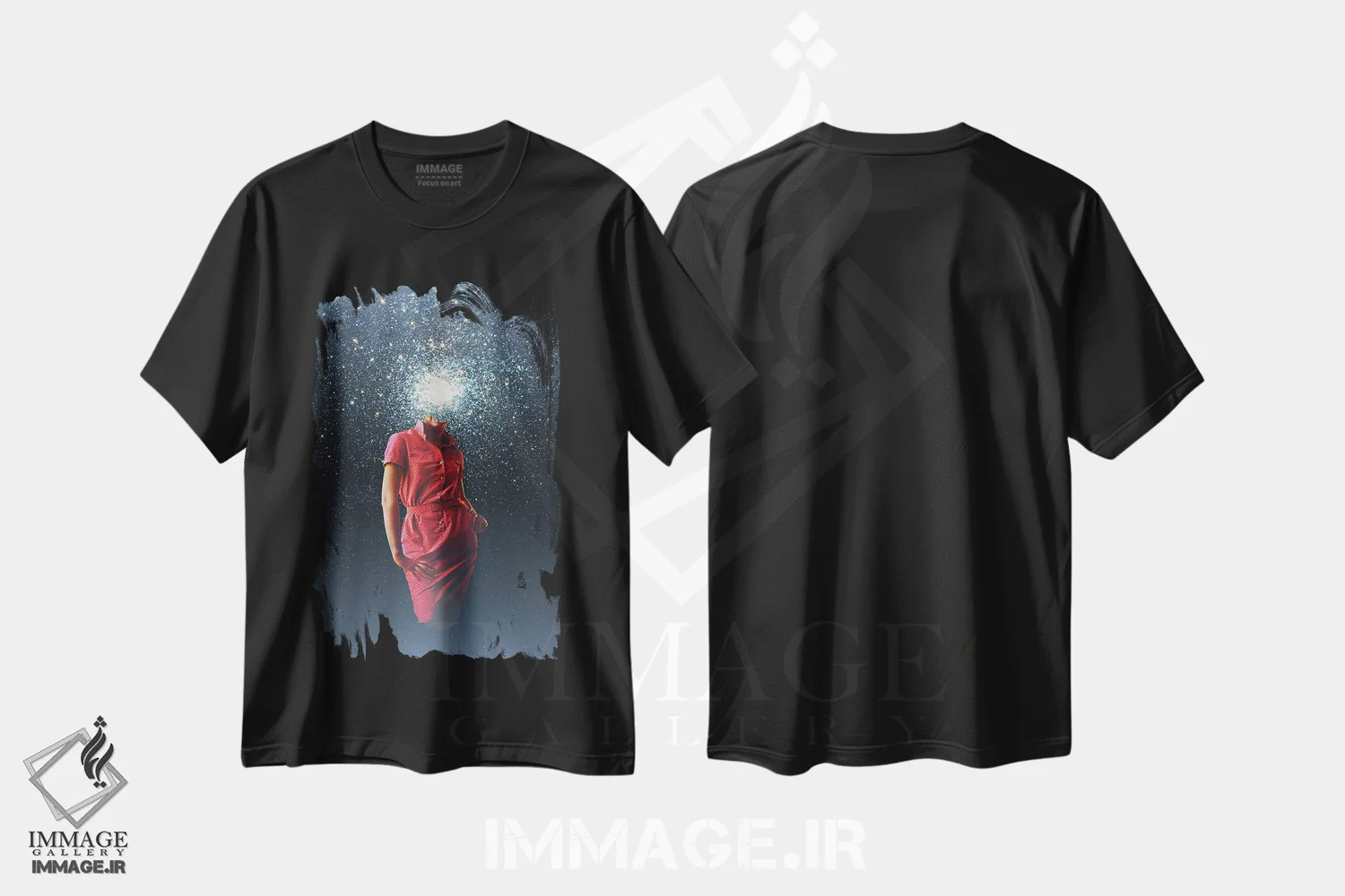 تیشرت مشکی طرح دار "حافظه ستاره ای"، هنر فاخر معاصر اثر فرانک موس | فروشگاه ایماژ