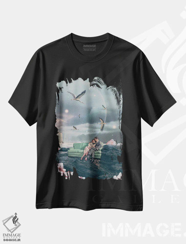 تیشرت مشکی طرح دار "عصرهایی که به یاد نمی آورم"، هنر فاخر معاصر اثر فرانک موس | فروشگاه ایماژ