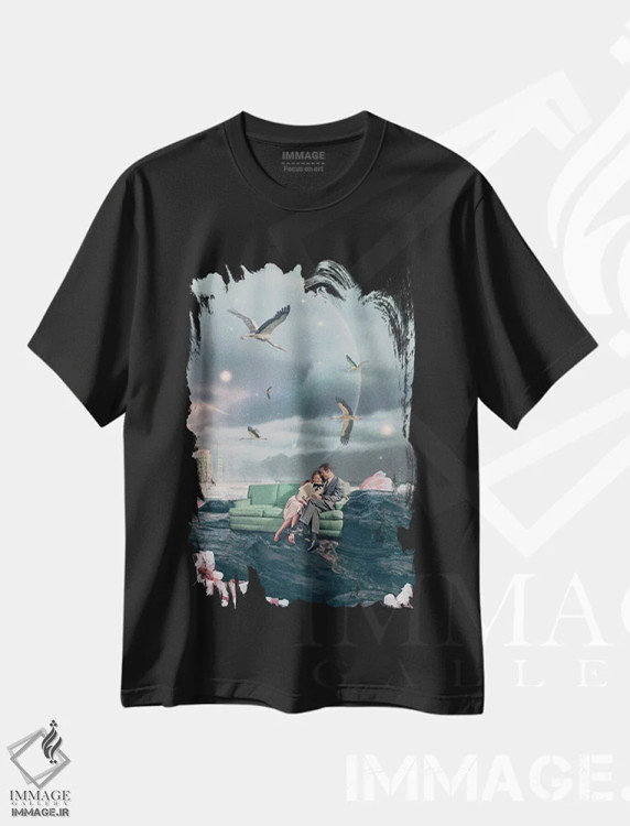تیشرت مشکی طرح دار "عصرهایی که به یاد نمی آورم"، هنر فاخر معاصر اثر فرانک موس | فروشگاه ایماژ