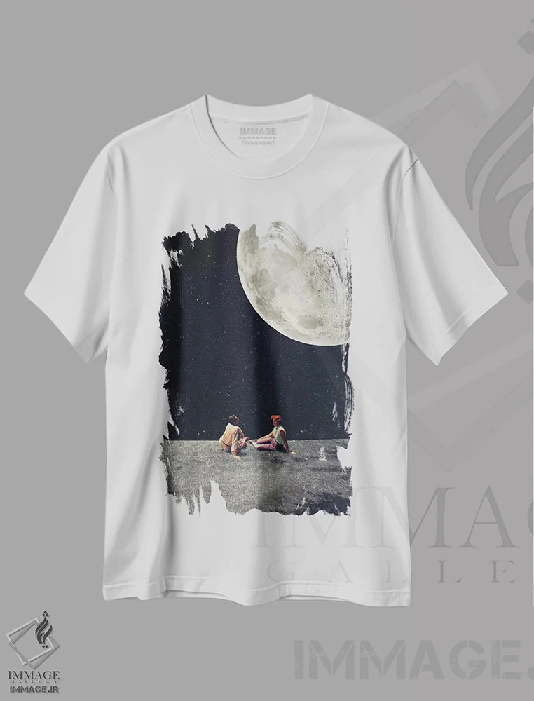 تیشرت سفید طرح دار "ماه را برای یک لبخند به تو دادم"، هنر فاخر معاصر اثر فرانک موس | فروشگاه ایماژ