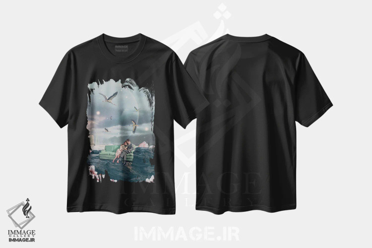 تیشرت مشکی طرح دار "عصرهایی که به یاد نمی آورم"، هنر فاخر معاصر اثر فرانک موس | فروشگاه ایماژ