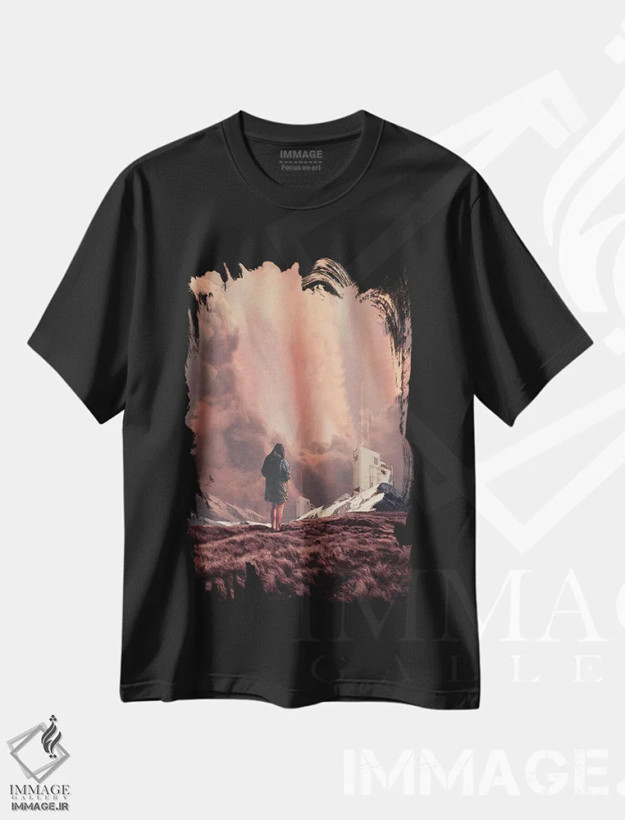 تیشرت مشکی طرح دار "کشف ناگهانی"، هنر فاخر معاصر اثر فرانک موس | فروشگاه ایماژ