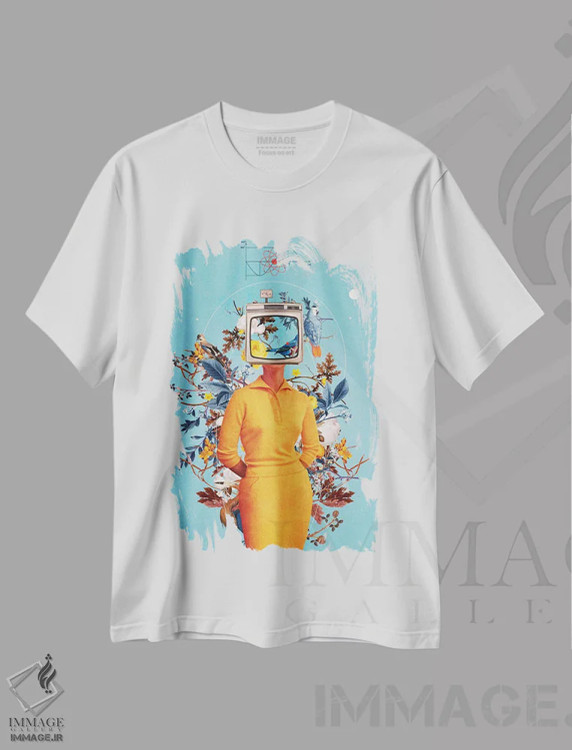تیشرت سفید طرح دار "به نمایشگرها رؤیاهایت را نده"، هنر فاخر معاصر اثر فرانک موس | فروشگاه ایماژ