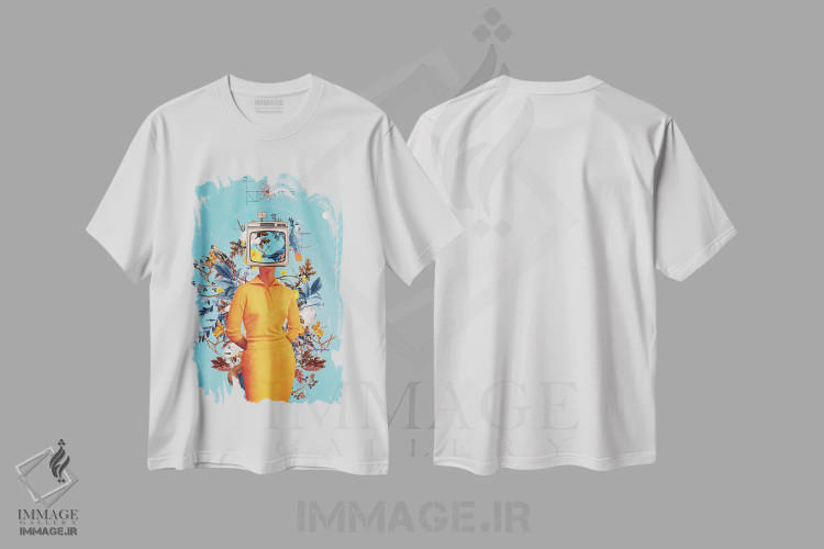 تیشرت سفید طرح دار "به نمایشگرها رؤیاهایت را نده"، هنر فاخر معاصر اثر فرانک موس | فروشگاه ایماژ