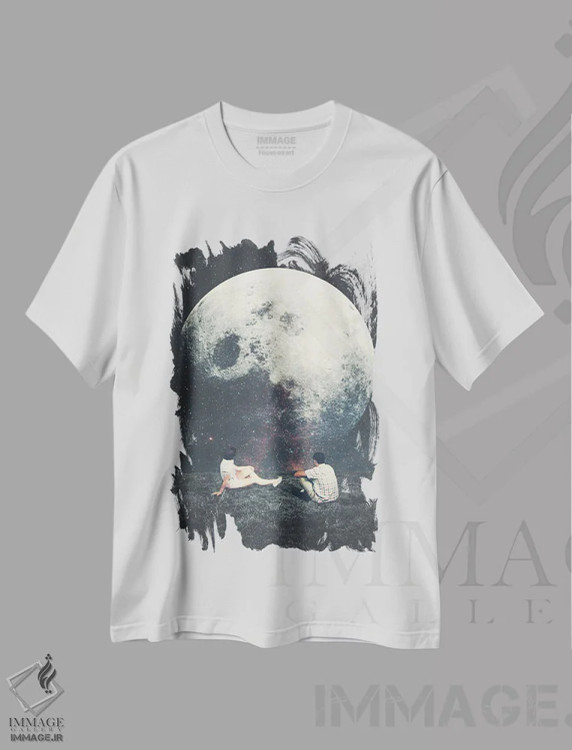 تیشرت سفید طرح دار "ماه من، مرد من، عشق من"، هنر فاخر معاصر اثر فرانک موس | فروشگاه ایماژ
