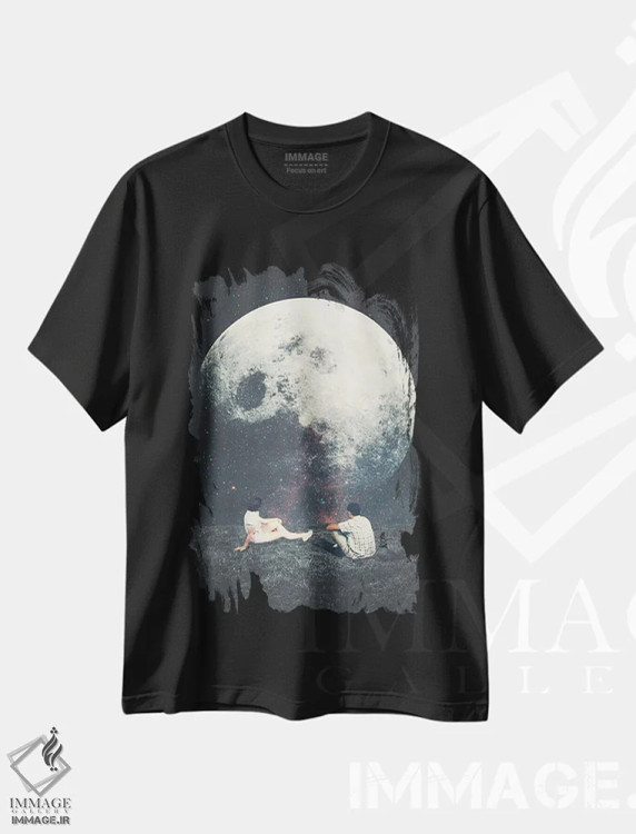 تیشرت مشکی طرح دار "ماه من، مرد من، عشق من"، هنر فاخر معاصر اثر فرانک موس | immage.ir