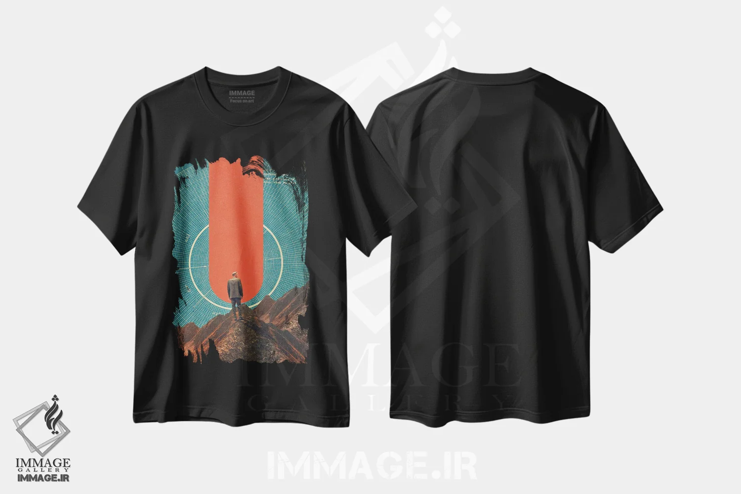 تیشرت مشکی طرح دار "تنها قطب نما، نگاه دقیق است"، هنر فاخر معاصر اثر فرانک موس | فروشگاه ایماژ