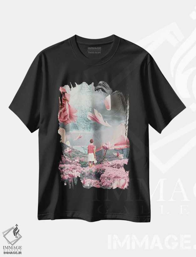 تیشرت مشکی طرح دار "در تلاش برای پذیرش فاصله"، هنر فاخر معاصر اثر فرانک موس | فروشگاه ایماژ