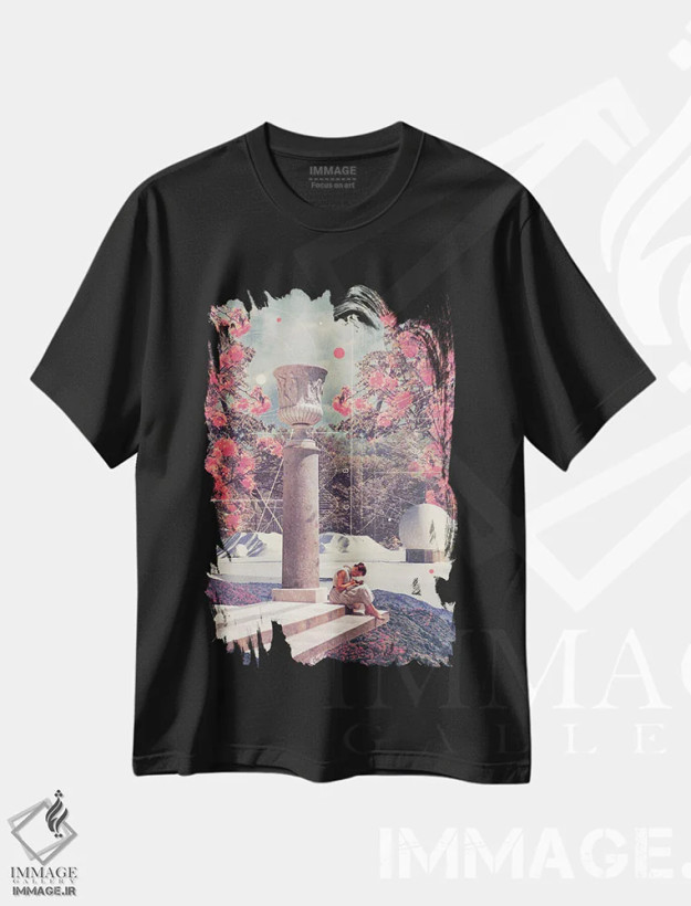 تیشرت مشکی طرح دار "صبر می کنم تا تنهایی ام مرا ببخشد"، هنر فاخر معاصر اثر فرانک موس | فروشگاه ایماژ