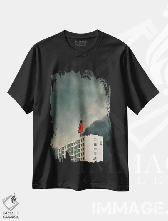 تیشرت مشکی طرح دار "ما از شهرهایمان خواهیم گریخت"، هنر فاخر معاصر اثر فرانک موس | فروشگاه ایماژ