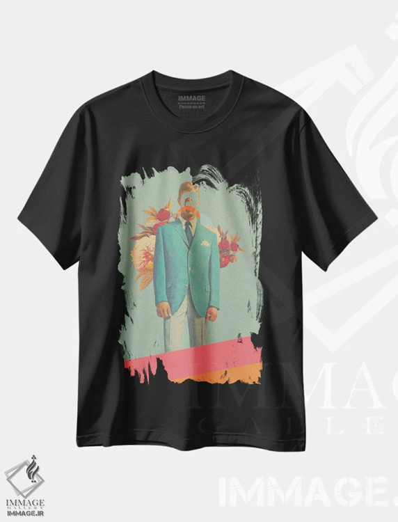 تیشرت مشکی طرح دار "غایب در طول بزرگسالی ام"، هنر فاخر معاصر اثر فرانک موس | immage.ir