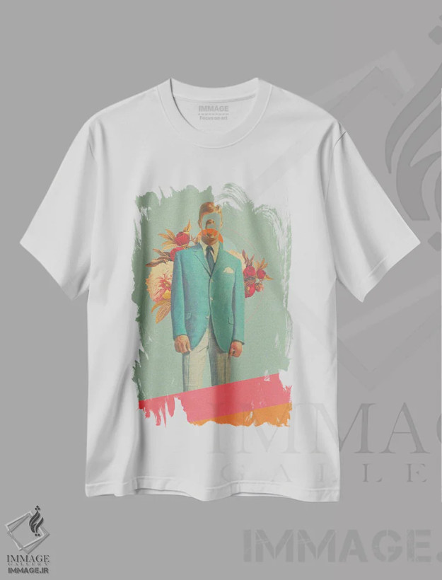 تیشرت سفید طرح دار "غایب در طول بزرگسالی ام"، هنر فاخر معاصر اثر فرانک موس | فروشگاه ایماژ