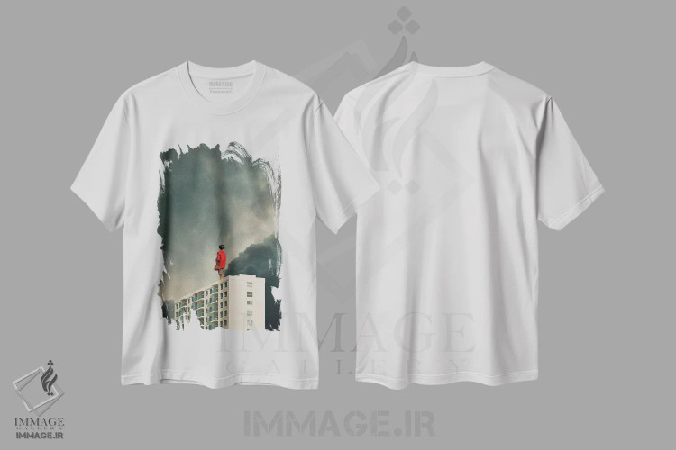 تیشرت سفید طرح دار "ما از شهرهایمان خواهیم گریخت"، هنر فاخر معاصر اثر فرانک موس | immage.ir