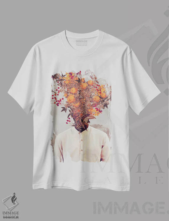 تیشرت سفید طرح دار "درخشان شکوفا شو"، هنر فاخر معاصر اثر فرانک موس | immage.ir