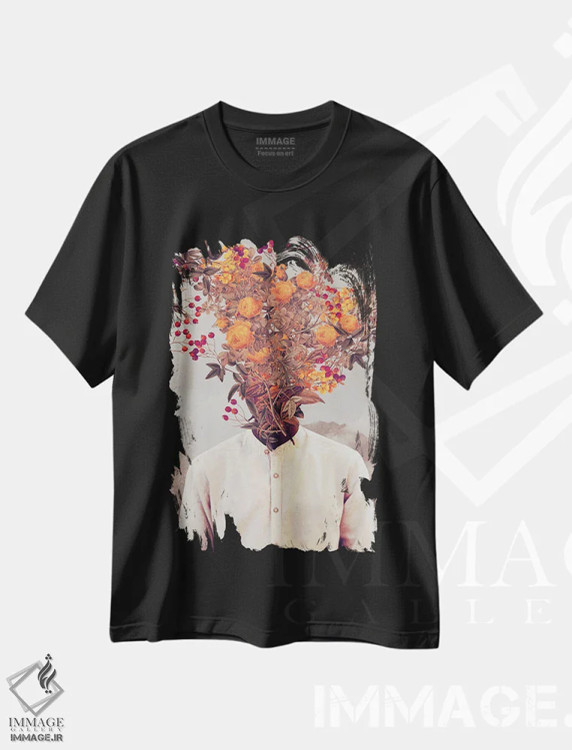 تیشرت مشکی طرح دار "درخشان شکوفا شو"، هنر فاخر معاصر اثر فرانک موس | فروشگاه ایماژ