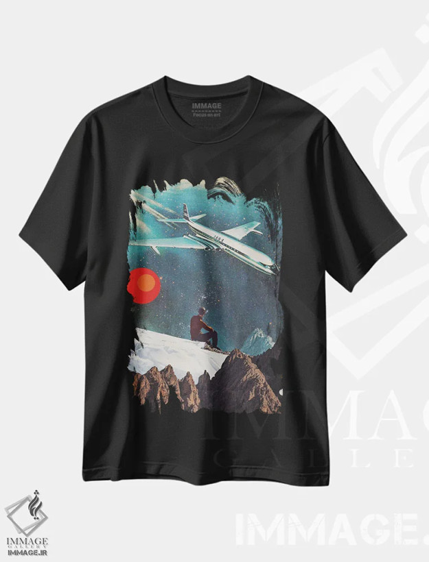 تیشرت مشکی طرح دار "مسافر بازگشتی"، هنر فاخر معاصر اثر فرانک موس | فروشگاه ایماژ