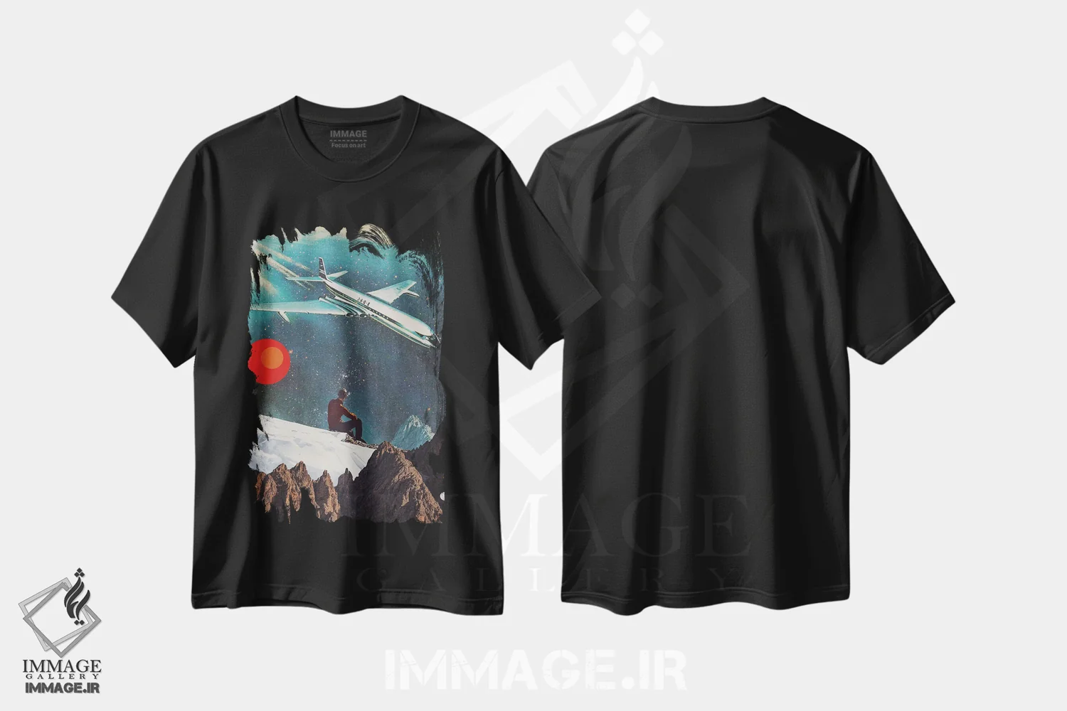 تیشرت مشکی طرح دار "مسافر بازگشتی"، هنر فاخر معاصر اثر فرانک موس | فروشگاه ایماژ