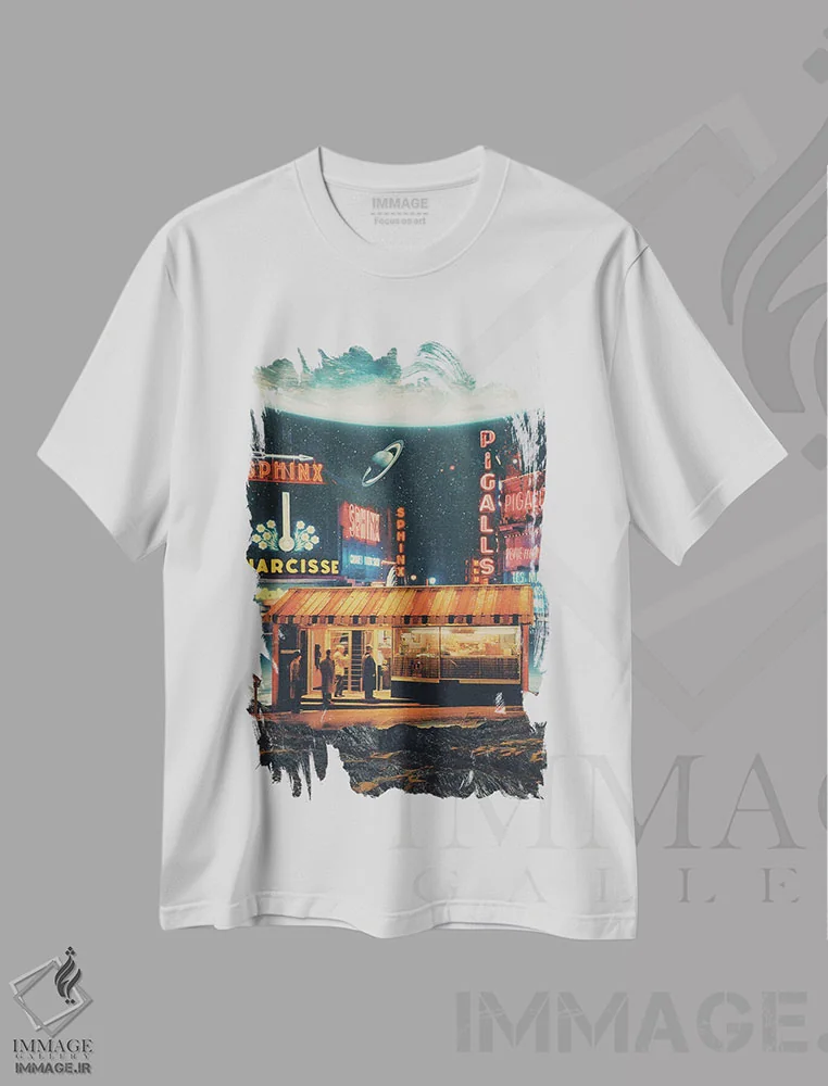 تیشرت سفید طرح دار "کارت پستالی از سال ۲۳۴۷"، هنر فاخر معاصر اثر فرانک موس | immage.ir