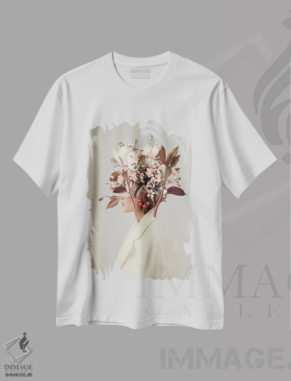 تیشرت سفید طرح دار "به خاطر تو عاشق پاییز شدم"، هنر فاخر معاصر اثر فرانک موس | فروشگاه ایماژ