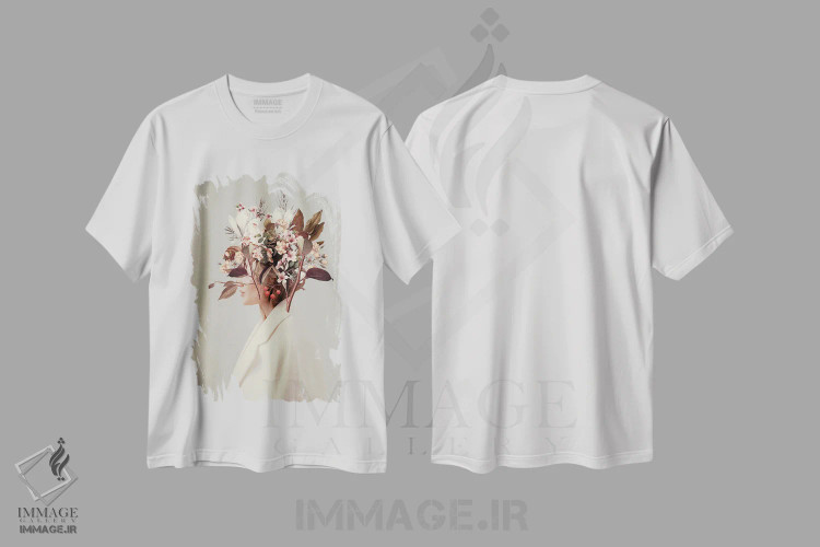 تیشرت سفید طرح دار "به خاطر تو عاشق پاییز شدم"، هنر فاخر معاصر اثر فرانک موس | فروشگاه ایماژ