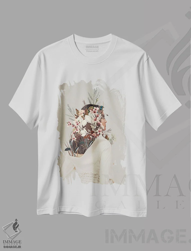 تیشرت سفید طرح دار "تو یک پاییز به من هدیه دادی"، هنر فاخر معاصر اثر فرانک موس | immage.ir