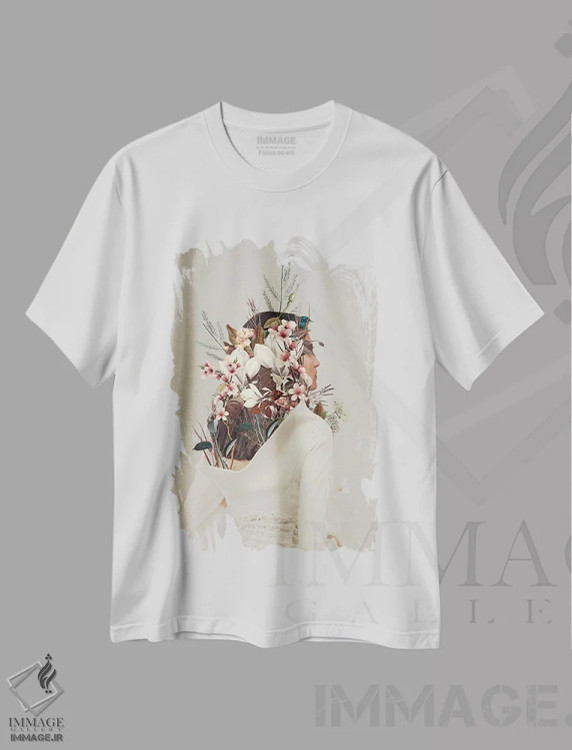 تیشرت سفید طرح دار "تو یک پاییز به من هدیه دادی"، هنر فاخر معاصر اثر فرانک موس | immage.ir