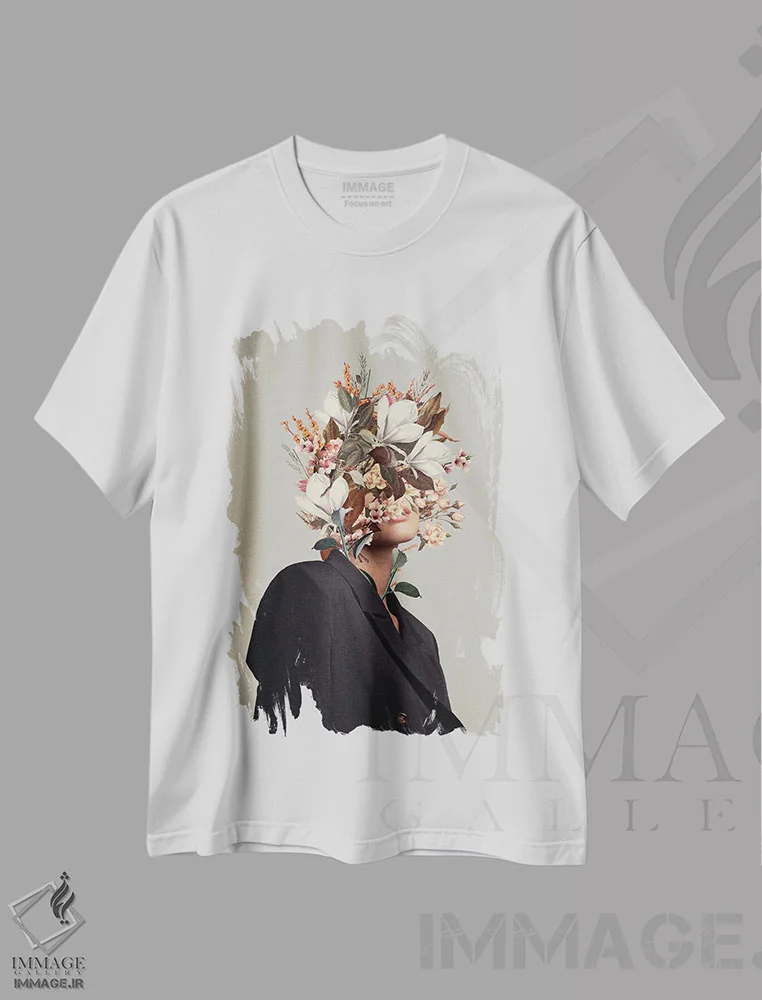 تیشرت سفید طرح دار "لحظات بی پایان، پاییزهای بی پایان"، هنر فاخر معاصر اثر فرانک موس | فروشگاه ایماژ