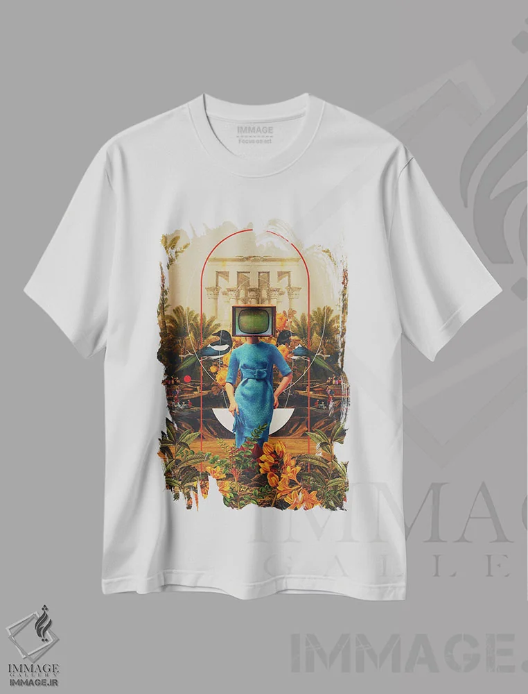 تیشرت سفید طرح دار "ناهمسانی های او"، هنر فاخر معاصر اثر فرانک موس | immage.ir