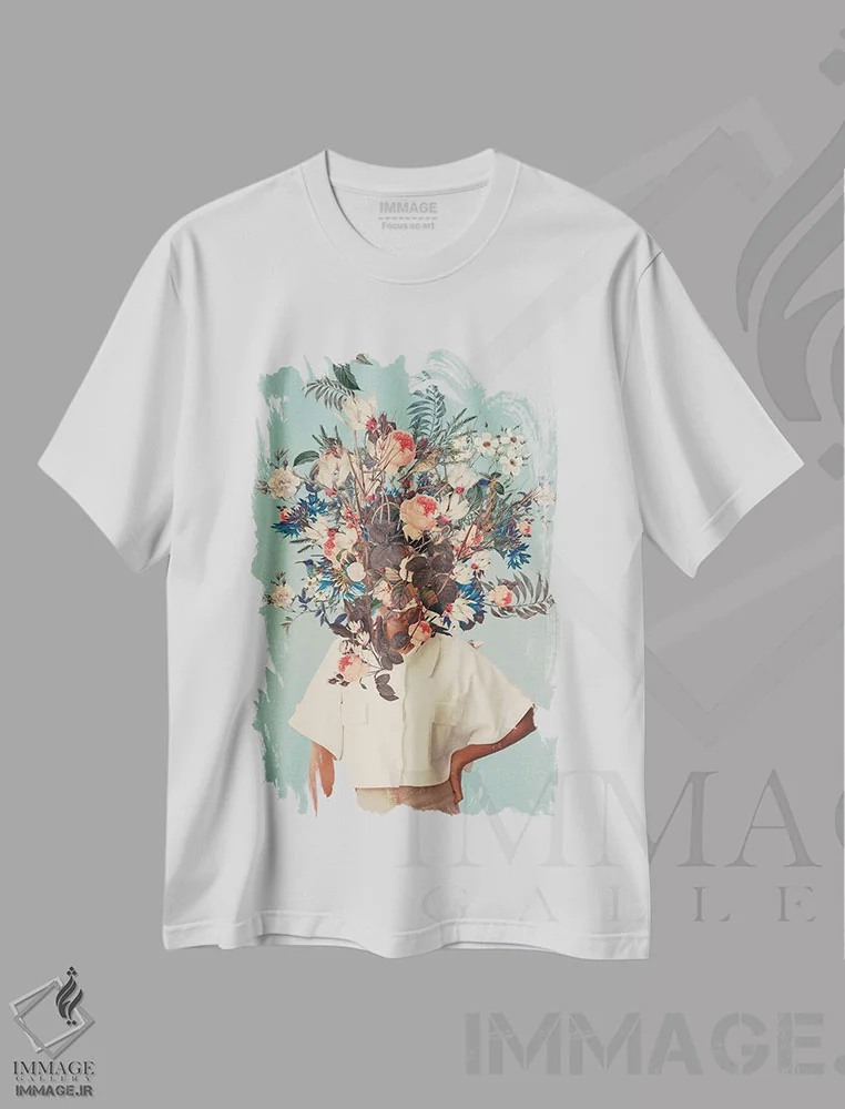 تیشرت سفید طرح دار "خدا را شکر بهار است"، دکور معاصر اثر فرانک موس | فروشگاه ایماژ
