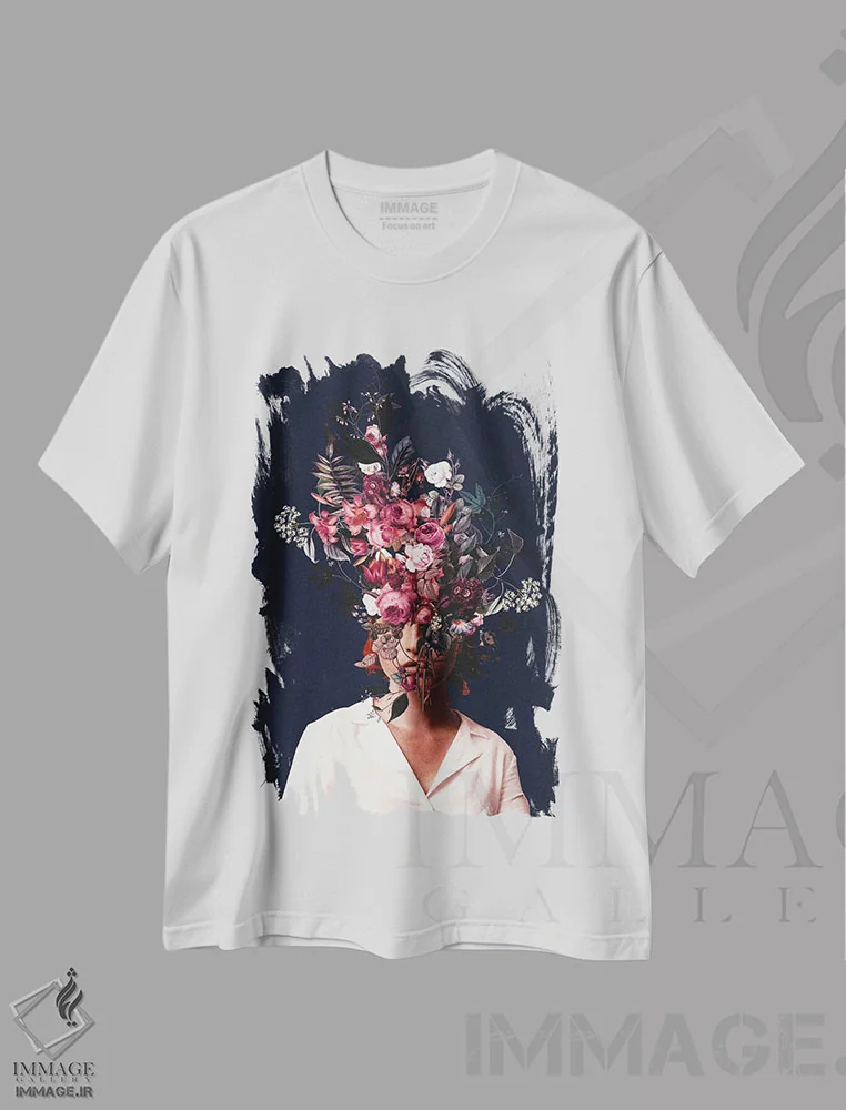 تیشرت سفید طرح دار "خاطره ای از گل رز"، دکور معاصر اثر فرانک موس | فروشگاه ایماژ
