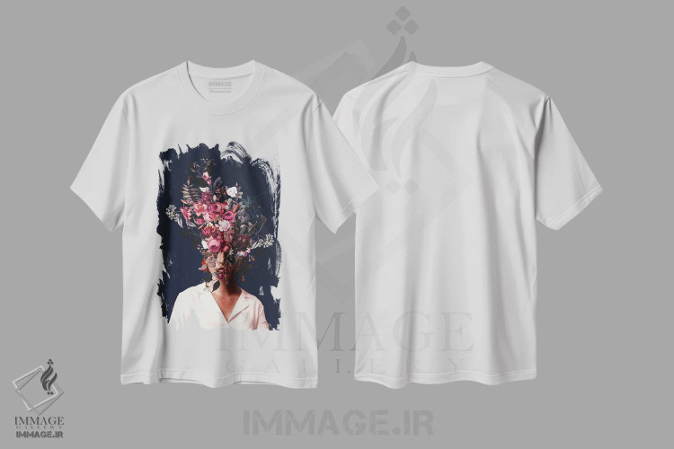 تیشرت سفید طرح دار "خاطره ای از گل رز"، دکور معاصر اثر فرانک موس | فروشگاه ایماژ