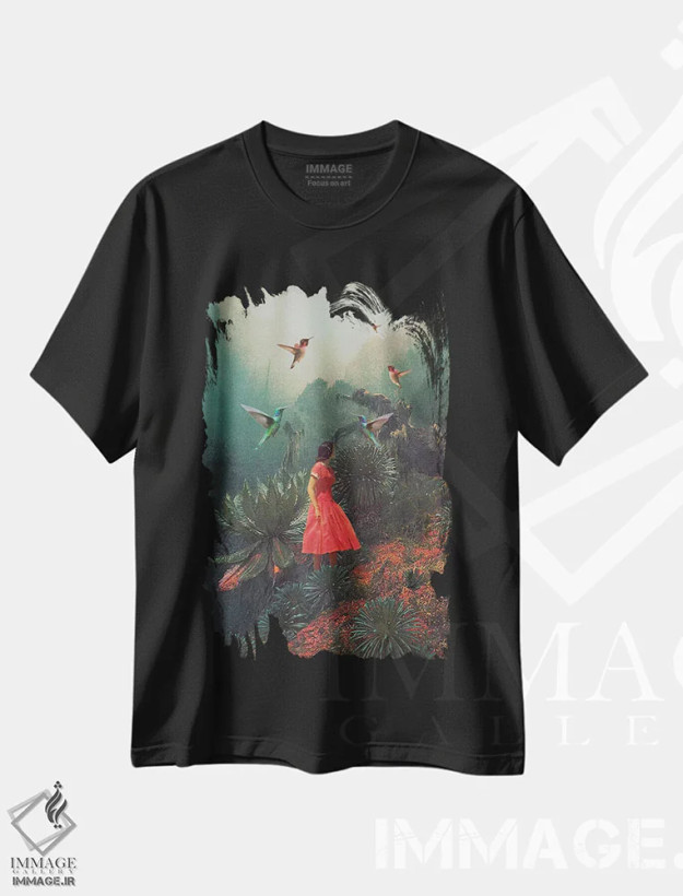 تیشرت مشکی طرح دار "۲۰ ثانیه قبل از باران"، هنر فاخر معاصر اثر فرانک موس | فروشگاه ایماژ
