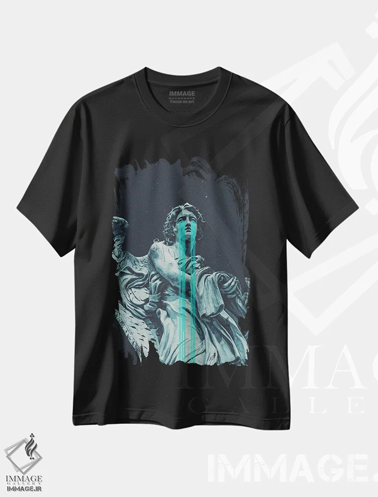 تیشرت مشکی طرح دار "فرشته آمد"، دکوراسیون جایگزین اثر فرانک موس | فروشگاه ایماژ