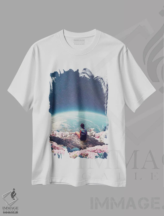 تیشرت سفید طرح دار "جهانم وقتی عاشقت شدم شکوفا شد"، هنر فاخر معاصر اثر فرانک موس | immage.ir