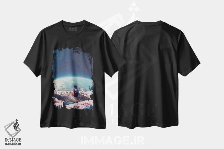 تیشرت مشکی طرح دار "جهانم وقتی عاشقت شدم شکوفا شد"، هنر فاخر معاصر اثر فرانک موس | فروشگاه ایماژ