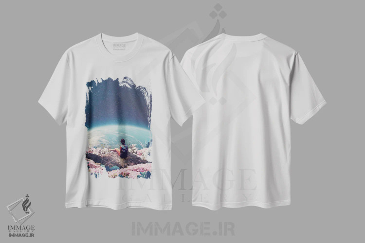 تیشرت سفید طرح دار "جهانم وقتی عاشقت شدم شکوفا شد"، هنر فاخر معاصر اثر فرانک موس | immage.ir