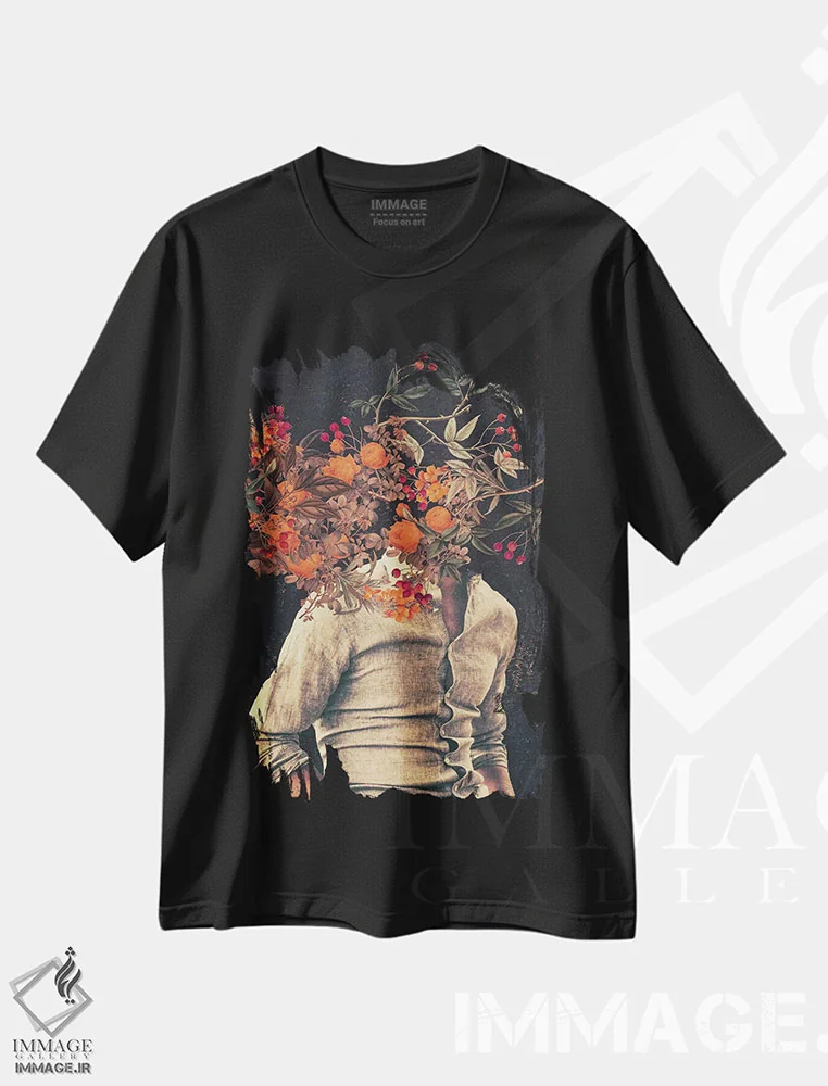 تیشرت مشکی طرح دار "ریشه ها"، هنر فاخر معاصر اثر فرانک موس | فروشگاه ایماژ