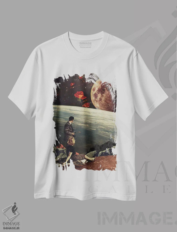 تیشرت سفید طرح دار "رزها آمدند"، هنر فاخر معاصر اثر فرانک موس | فروشگاه ایماژ