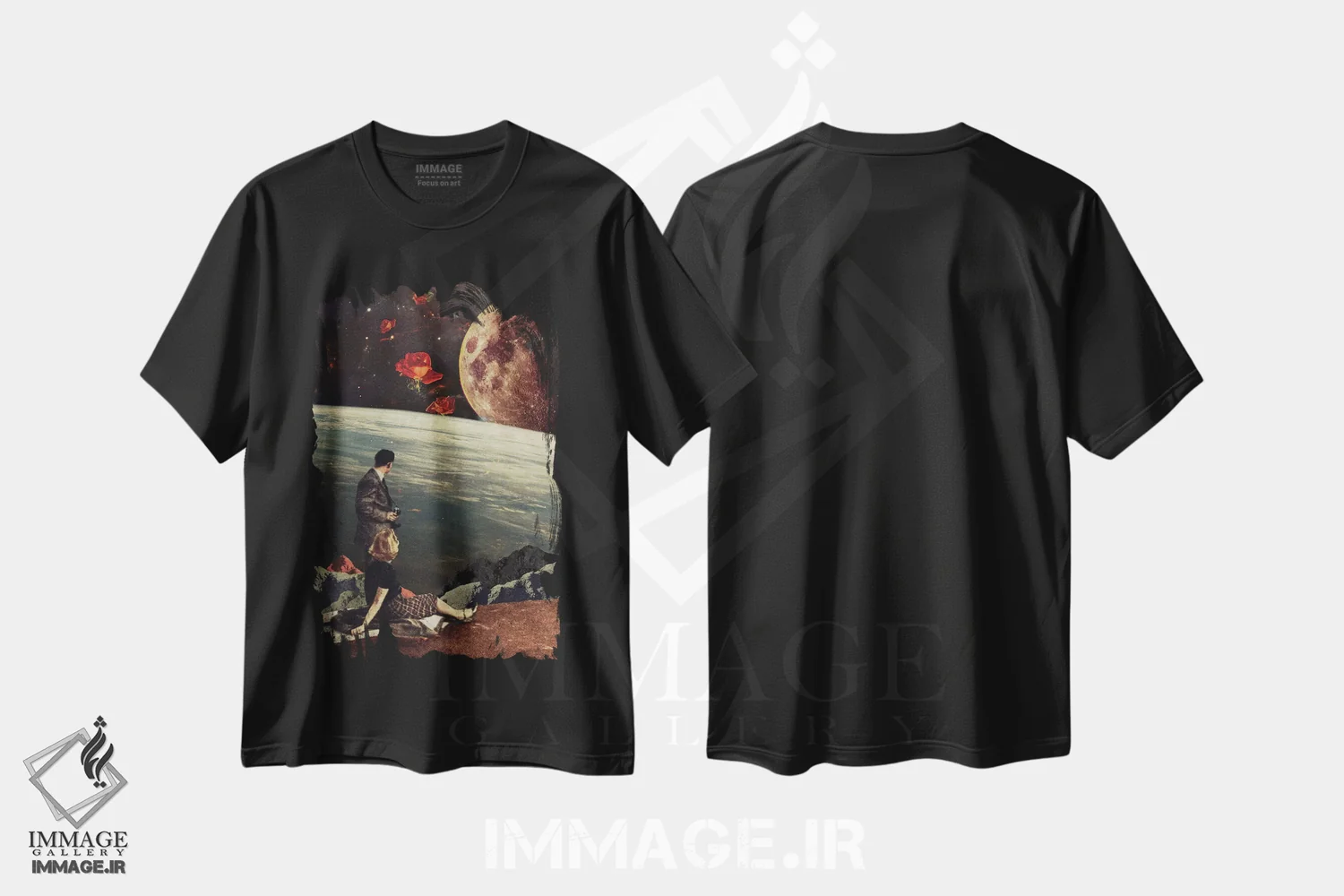 تیشرت مشکی طرح دار "رزها آمدند"، هنر فاخر معاصر اثر فرانک موس | immage.ir