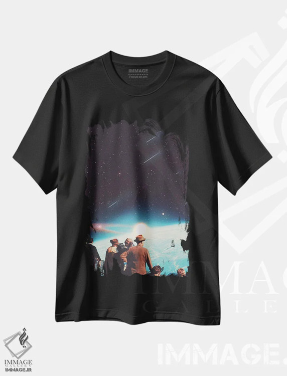 تیشرت مشکی طرح دار "جاودانگی را به ما وعده داده اند"، هنر فاخر معاصر اثر فرانک موس | فروشگاه ایماژ