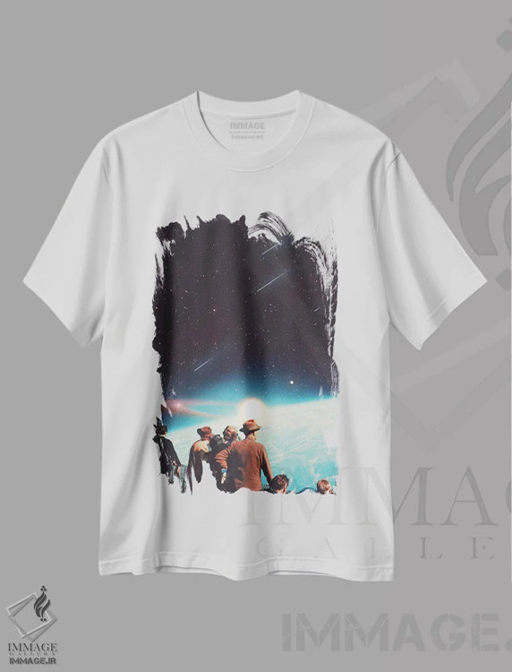 تیشرت سفید طرح دار "جاودانگی را به ما وعده داده اند"، هنر فاخر معاصر اثر فرانک موس | immage.ir