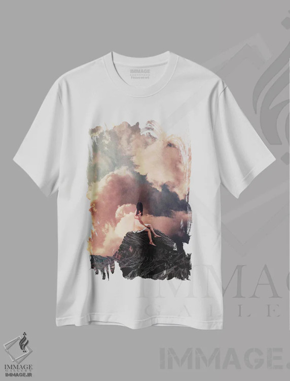 تیشرت سفید طرح دار "از ابرها آمدی"، هنر فاخر معاصر اثر فرانک موس | فروشگاه ایماژ