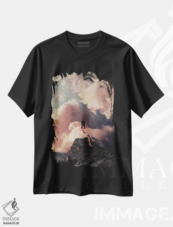 تیشرت مشکی طرح دار "از ابرها آمدی"، هنر فاخر معاصر اثر فرانک موس | immage.ir