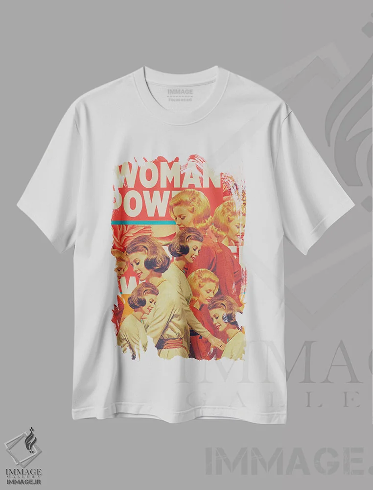 تیشرت سفید طرح دار "قدرت زن"، هنر فاخر معاصر اثر فرانک موس | immage.ir