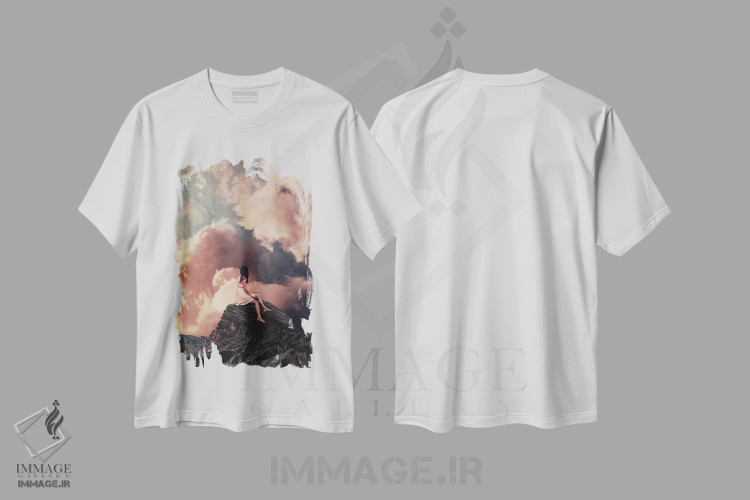 تیشرت سفید طرح دار "از ابرها آمدی"، هنر فاخر معاصر اثر فرانک موس | فروشگاه ایماژ