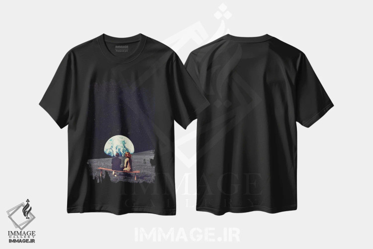 تیشرت مشکی طرح دار "قبلاً آنجا زندگی می کردیم"، هنر فاخر معاصر اثر فرانک موس | immage.ir