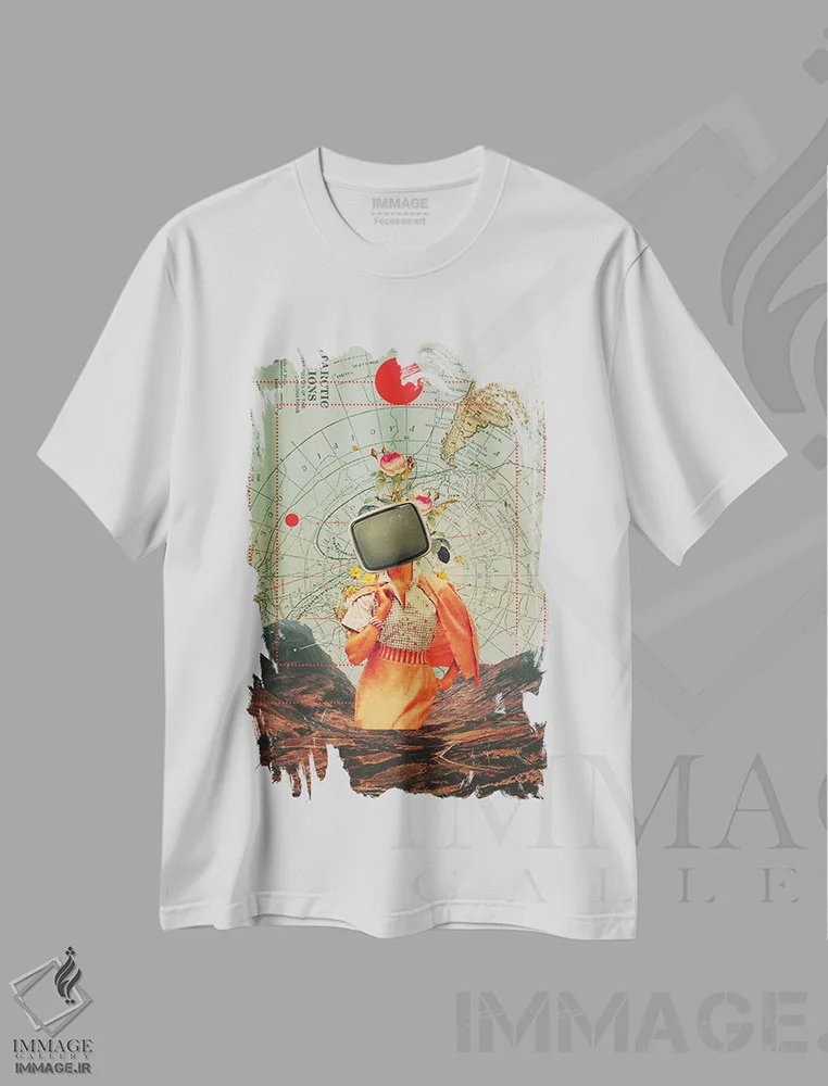 تیشرت سفید طرح دار "پخش قطبی"، هنر فاخر معاصر اثر فرانک موس | فروشگاه ایماژ